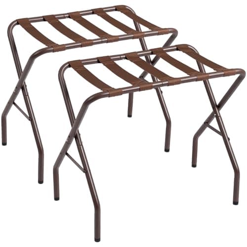 Foldable Metal Luggage Rack for Guest Room, Bedroom, Hotel - Holds up to 110 lb, Easy Assembly — Bronz