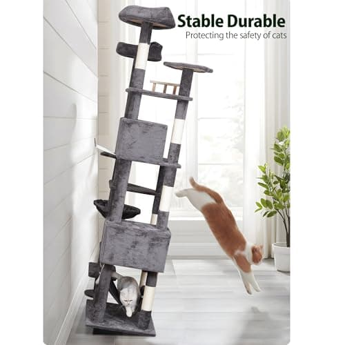 Giant Smoky Gray Cat Tree for Big Cats & Maine Coons, Tall Scratching Tower