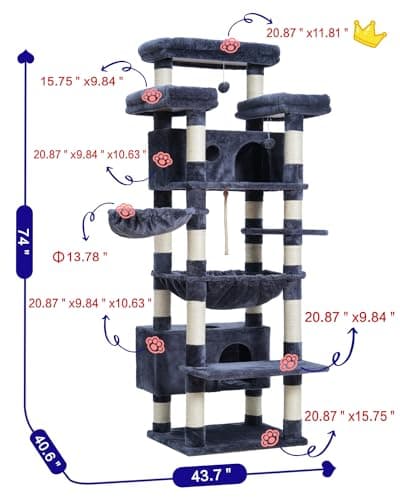 Smoky Gray Large Cat Tree for Indoor Adult Cats GCT030G