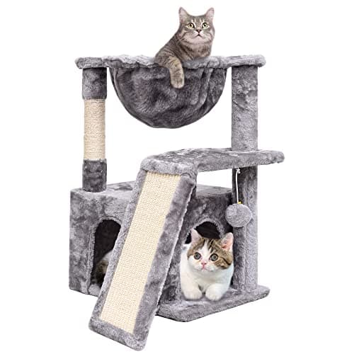 SYANDLVY Gothic Indoor Cat Tree for Large Adults with Scratching Posts & Plush Perch Black — Light Grey