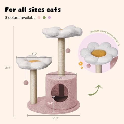 Pink Flower Cat Tree for Indoor Cats