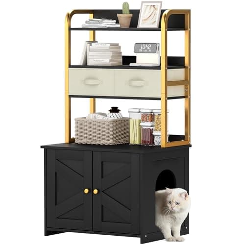YITAHOME 27" Cat Litter Box with Scratching Post & Cushion, White — BLACK
