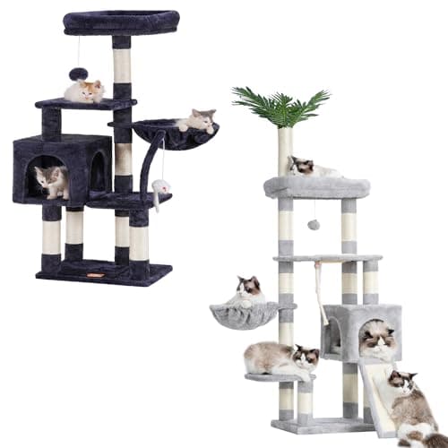 Modern Cat Tree with Leaves Perches and Feeding Bowl