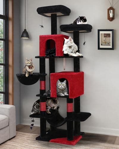 69in Tall Gothic Cat Tree with Sisal Scratch Post & Soft Hammock