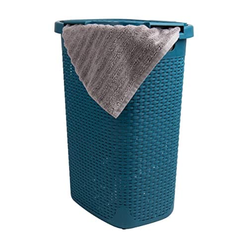 60L Slim Laundry Hamper with Lid, Set of 2, Ivory — Blue