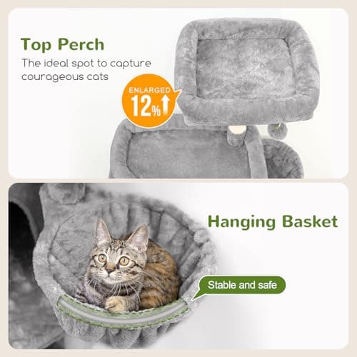 68-inch Sturdy Cat Tree for Adult Big Cats, 20 lbs Heavy Duty Light Grey