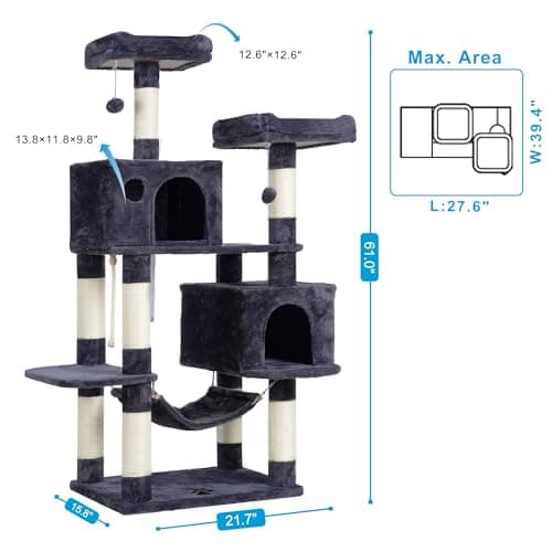Hey-Brother Smoky Gray Multi-Level Cat Tree with Sisal Scratching Posts MPJ020G