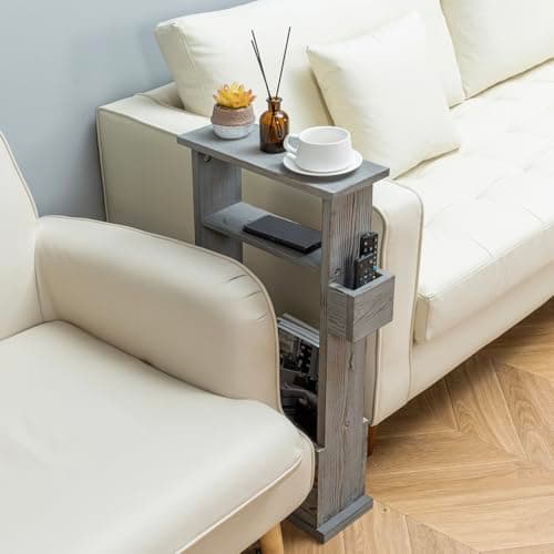 Vintage Gray Wood Narrow Side Table with Storage Shelf