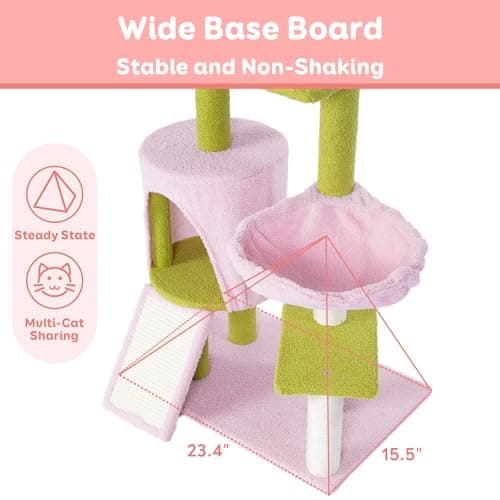 Flower Cat Tree 46 Inches, Medium Size with Hammock & 3 Scratching Posts - Pink