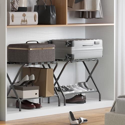 2-Pack Steel Luggage Rack with Fabric Shelf, Holds 110 lb