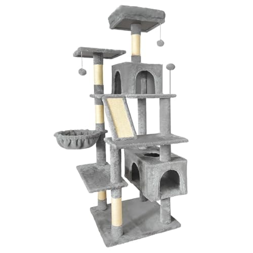 70" Multi-Level Cat Tree Tower with Sisal Scratching Post (Green) — A-Light Gray
