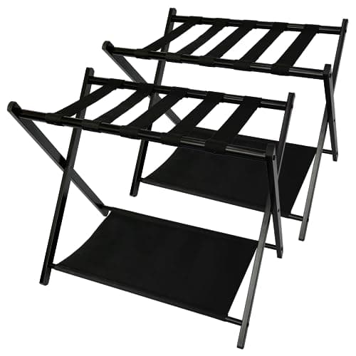 2-Pack Foldable Steel Luggage Rack with Fabric Shelf for Bed & Guest Rooms