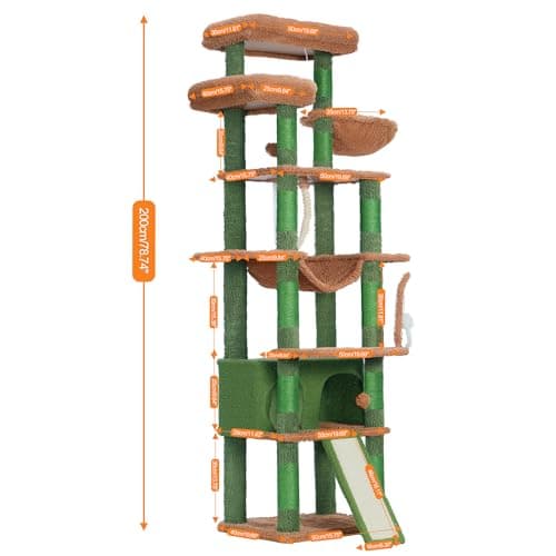 78 Inch Multi-Level Cactus Cat Tower for Indoor Cats with Scratching Board and Caves