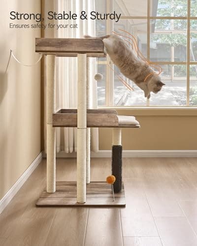 FourFurPets Modern 43.7" Large Cat Tree with Scratching Post and Wooden Perch