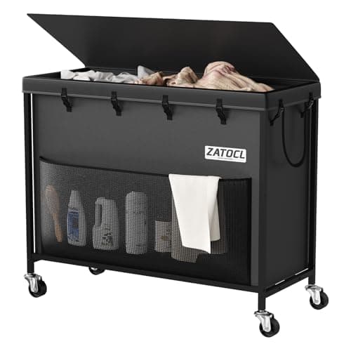 Large Laundry Hamper with Lid & Removable Bag - 110L Grey — Black with Cover