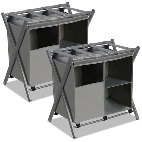 Folding Luggage Rack Set for Bedroom Hotel, Steel Frame, Pack of 2, Black