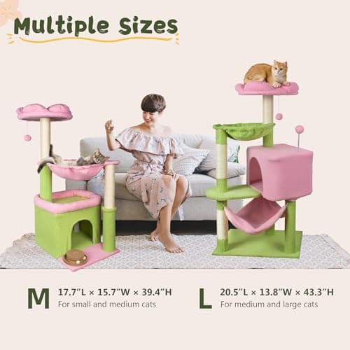 Pink Large Cat Tree with Hammock & Cat Condo - 39.4" Tall
