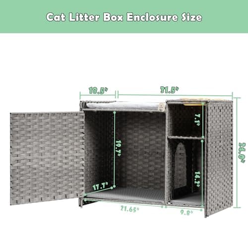 Grey GCLB002G Handwoven Rattan Cat Condo with Litter Box Furniture