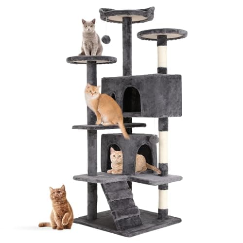 Indoor Cat Tree 53 Inches with Dangling Ball & Funny Toys, Dark Gray — LIGHT GRAY