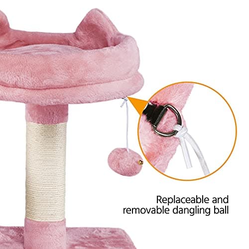 Yaheetech 62.2in Pink Cat Tower with Hammock, Condo & Scratching Posts