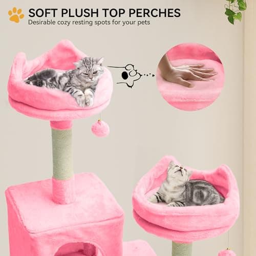 YITAHOME 75 inch Multi-Level Cat Tree with Condos, Scratching Posts, Hammocks, Pink