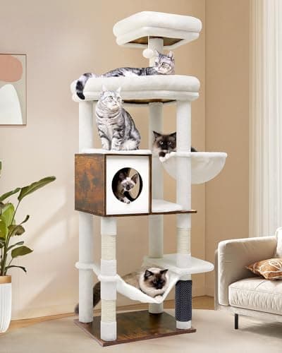 Tall 66-inch Modern Cat Tower for Indoor Cats with 4 Scratching Posts