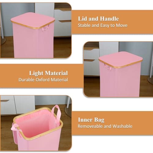 Large Pink Laundry Hamper with Lid and Handle
