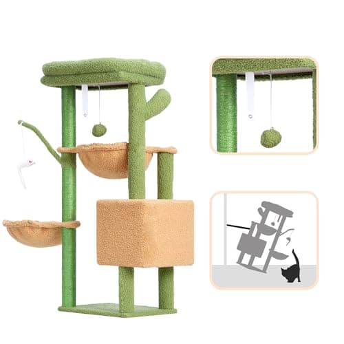 Cat Tree for Indoor Cats - Cactus Tower Condo - Green and Yellow