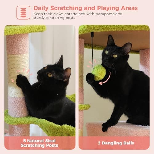 Large Multi-Level Pink Cat Tree for Indoor Cats with 3 Hammocks & 2 Condos