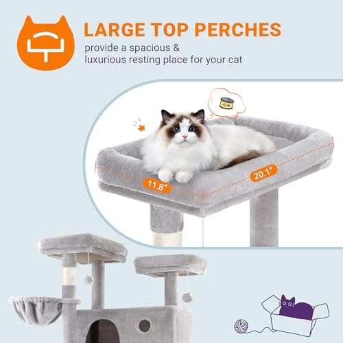 Allewie 81" Tall Multi-Level Cat Tree with Condo, Hammock & Scratching Post, Grey
