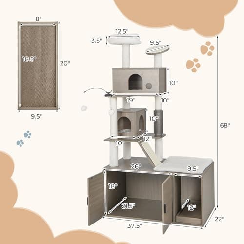 PETSITE 2-in-1 Cat Tree with Litter Box & Condos (68" Tall)