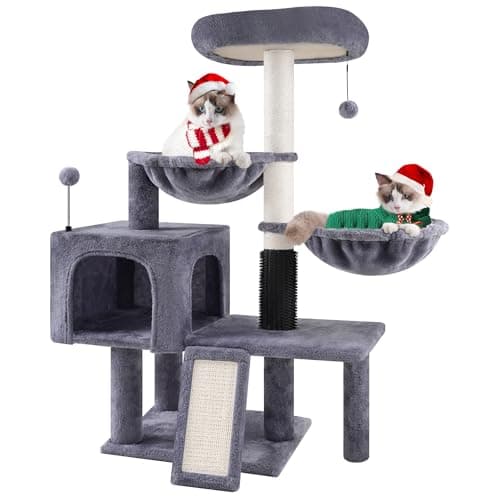 -grey multi-level cat tree tower for indoor cats — Grey