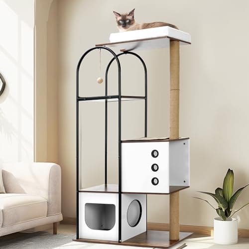 Modern 4-Tier Cat Tree with Caves & Scratching Posts
