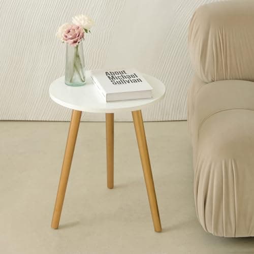 Awaseen Solid Wood Brown Living Room Side Table — White & Gold