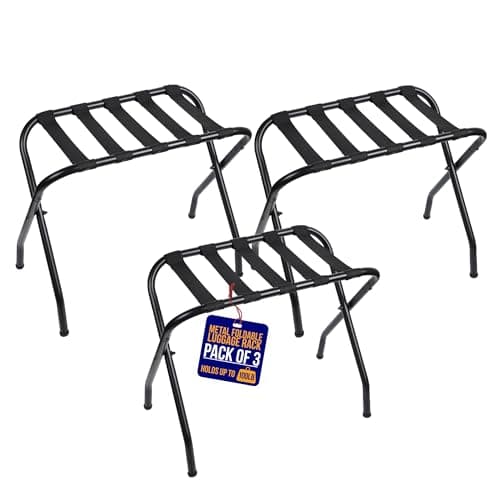Black Foldable Metal Luggage Rack - Pack of 3, Space Saving & Stylish