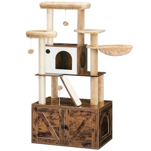 Cat Tree with Litter Box Enclosure for Cat Lovers — Rustic Brown