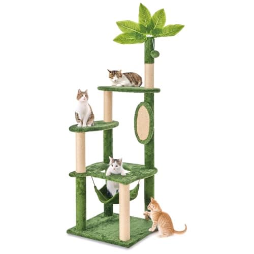 24 Inch Pink Floral Cat Tree for Indoor Cats — 55in Green