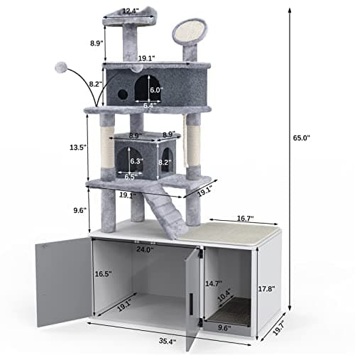 GDLF All-in-One Cat Tree with Enclosure & Washroom 65"