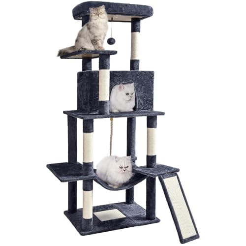 Multi-Level Cat Tree Tower with Sisal Scratching Posts & Hammock - Light Grey — Dark Grey