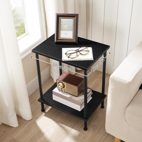 HOOBRO Black End Table with 2-Layer Storage, Stable Frame, Easy Assembly