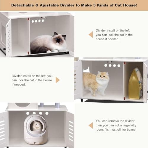 White All-in-One Cat Cabinet with Litter Box, Scratching Post, Soft Perch & Divider