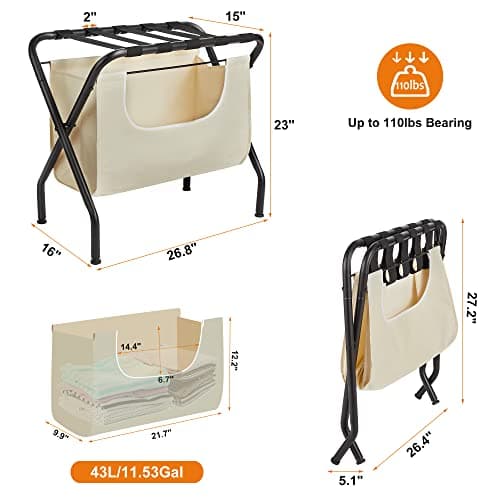 Elyken 2 Pack Luggage Rack, Dirty Clothes Storage, Max 110lbs, Black