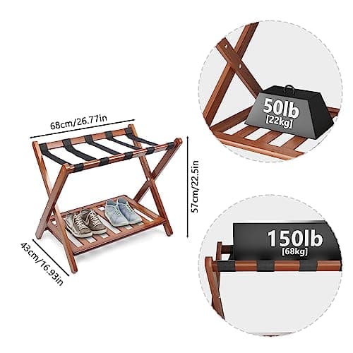 Walnut Luggage Racks Pack of 2 for Hotel Guest Rooms