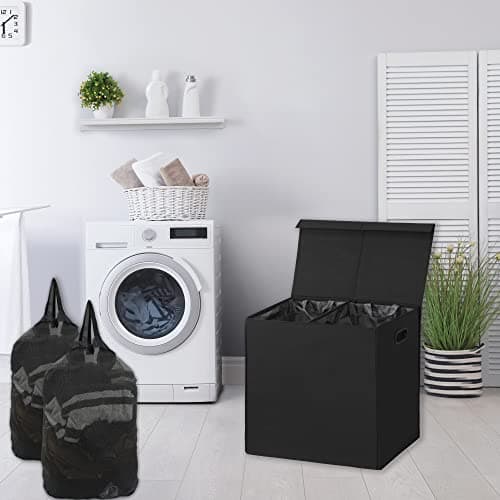 Black Houseware Double Laundry Hamper with Lid & Removable Bags