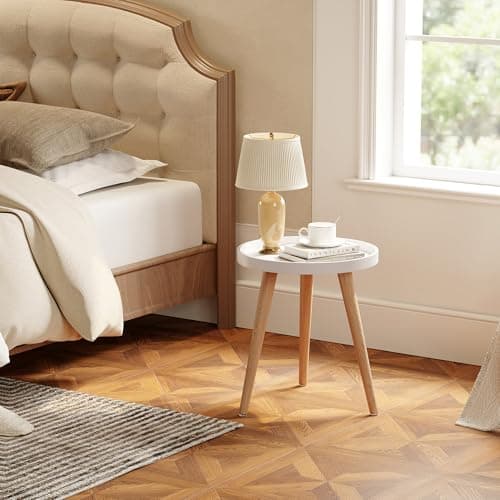 Apicizon White Round Side Table, Living & Bedroom Nightstand, Easy Assembly, 15x18 Inches