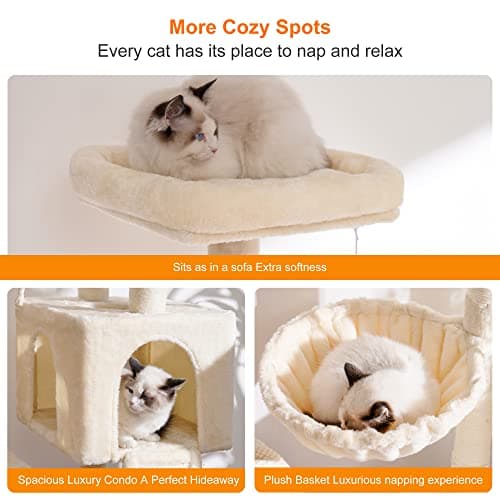 Indoor Cat Tower with Scratching Board and Feeding Bowl