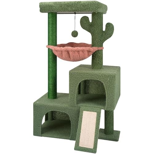 37.4" Cactus Cat Tree for Indoor Cats with Twin Condos and Scratching Post … Green