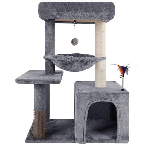 Grey Cat Tree with Condo & Scratching Post for Indoor Cats