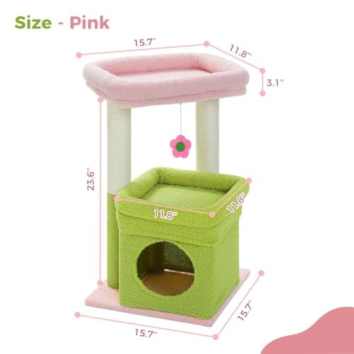 PEQULTI Indoor Cat Tree with Private Condo and Sisal Scratching Posts, Pink