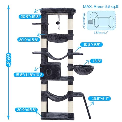 Smoky Gray Multi-Level Cat Tree for Indoor Cats MPJ037G